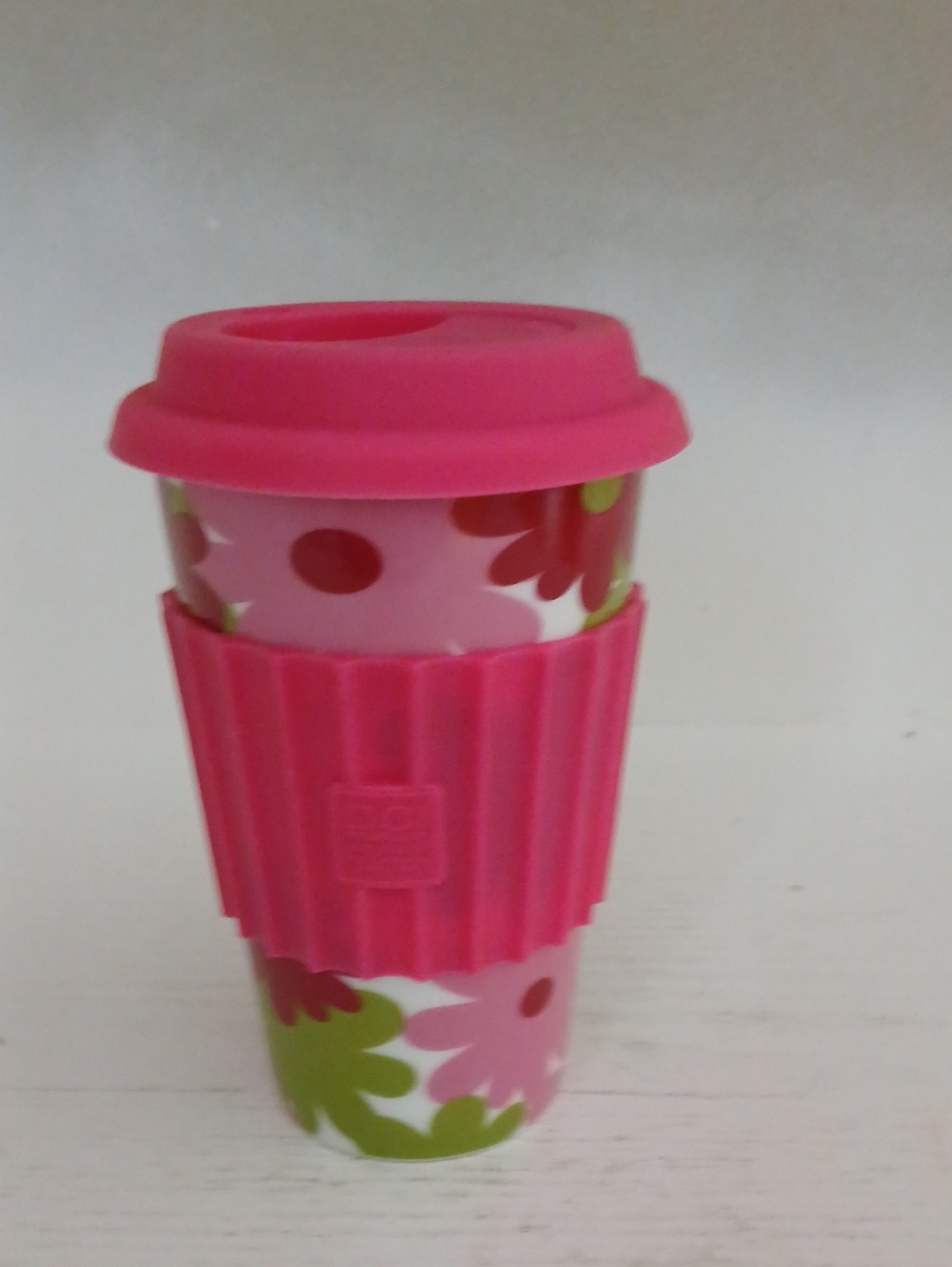 Pink Floral Kids Travel Cup with Grip Sleeve